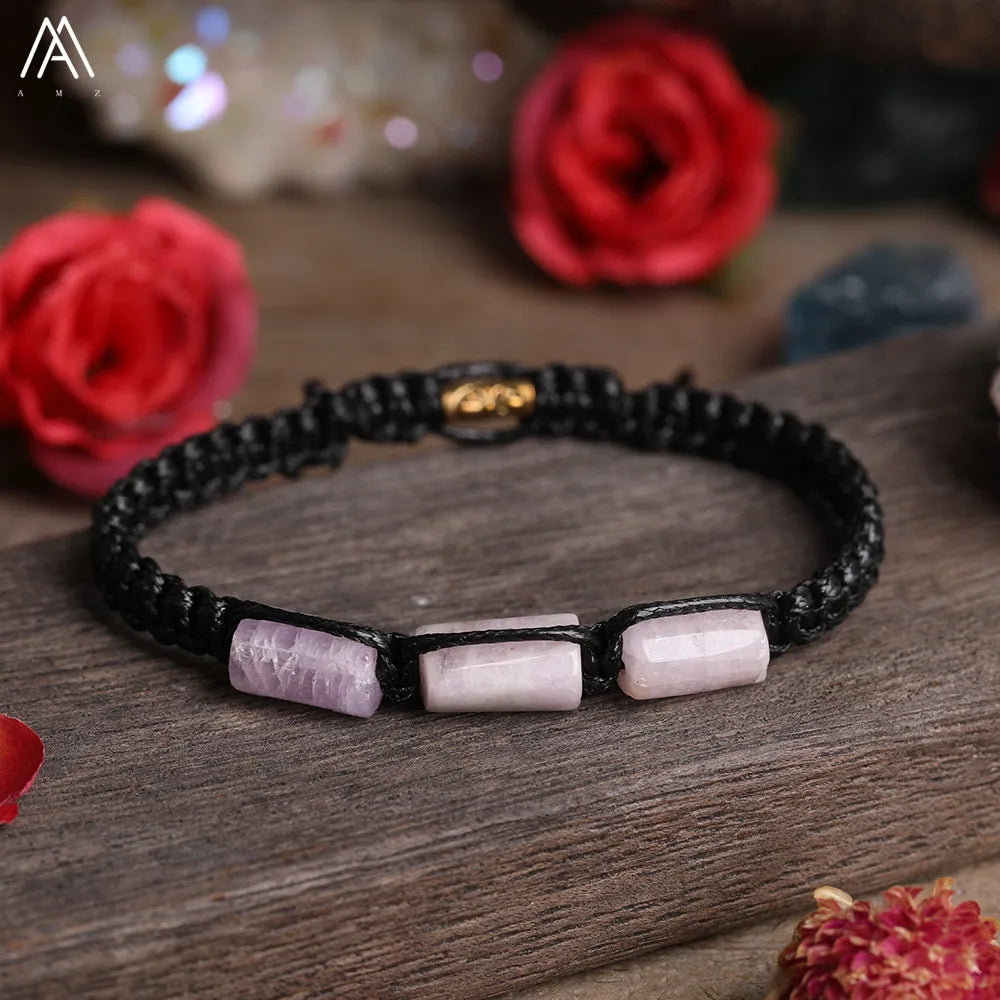 Natural Black Tourmaline Nugget Beads Cord Knotted Braid