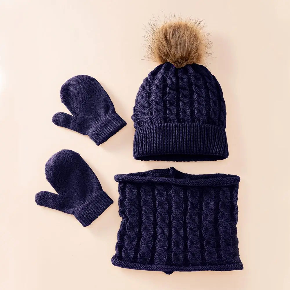 3pcs/set Kids Winter Hat Scarf Mittens Set Toddler