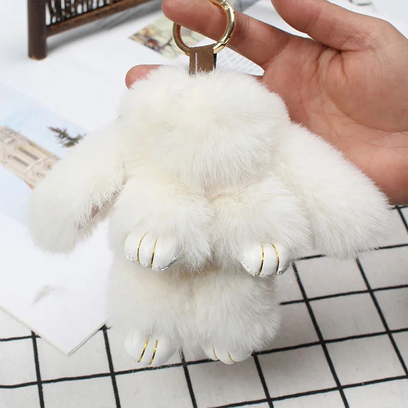 Cute Plush Bunny Keychain Women Fur Pom Pom