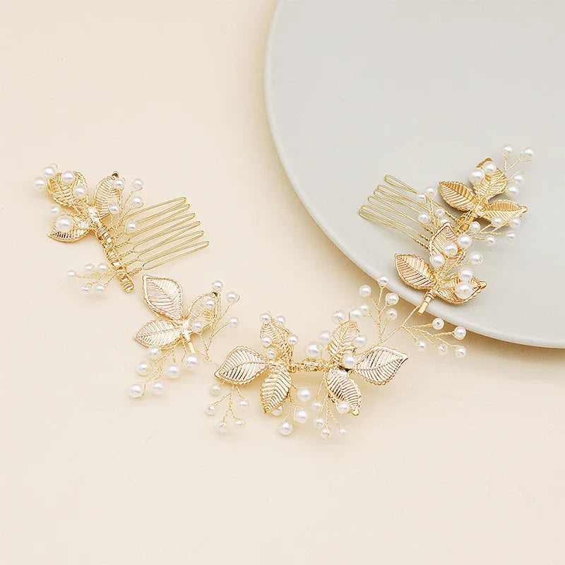 QYY Newest Gold Color Leaves Wedding Hair Comb
