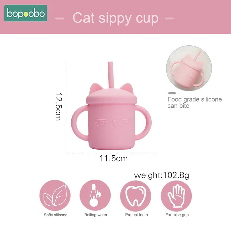 Bopoobo Baby Feeding Straw Cup Baby Cartoon Cat