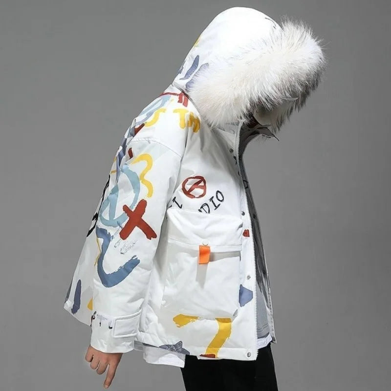 Hipster Winter Down Jacket Men Cartoon Little Devil