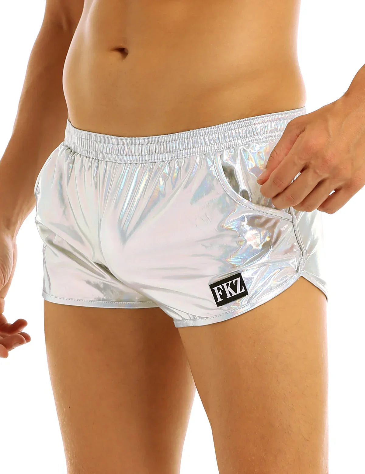 Mens Holographic Shiny Metallic Boxer Briefs Casual Loose
