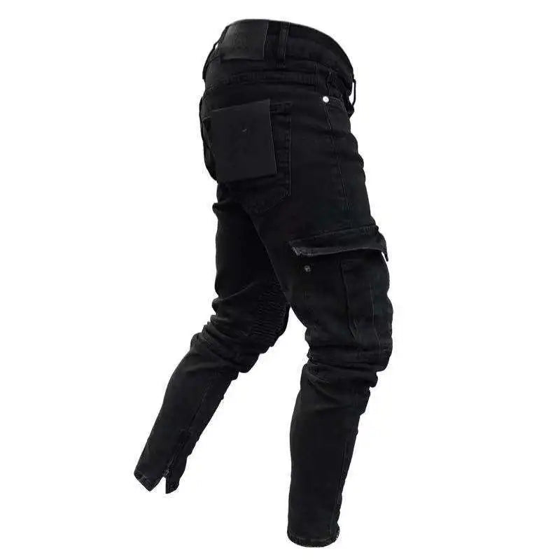 Men Slim Biker Ripped Long Denim Trousers Skinny
