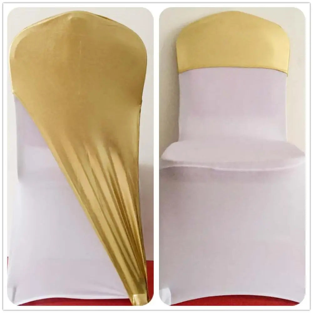 50pcs/100pcs Metallic Gold Spandex Stretch Chair Caps Elastic