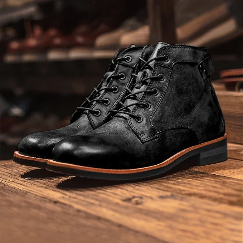 Handmade Leather Men Boots Retro Round Toe Ankle