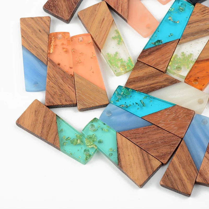 10PCS Trapezoid Earrings Accessories Natural Wood & Resin