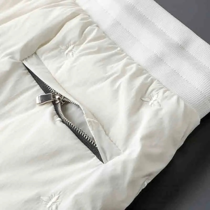 Milky white fashion zipper warm down pants men's