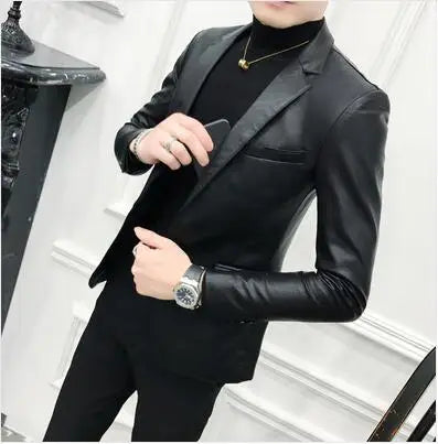 Men Suit Black Slim Fit Blazer Hombre PU