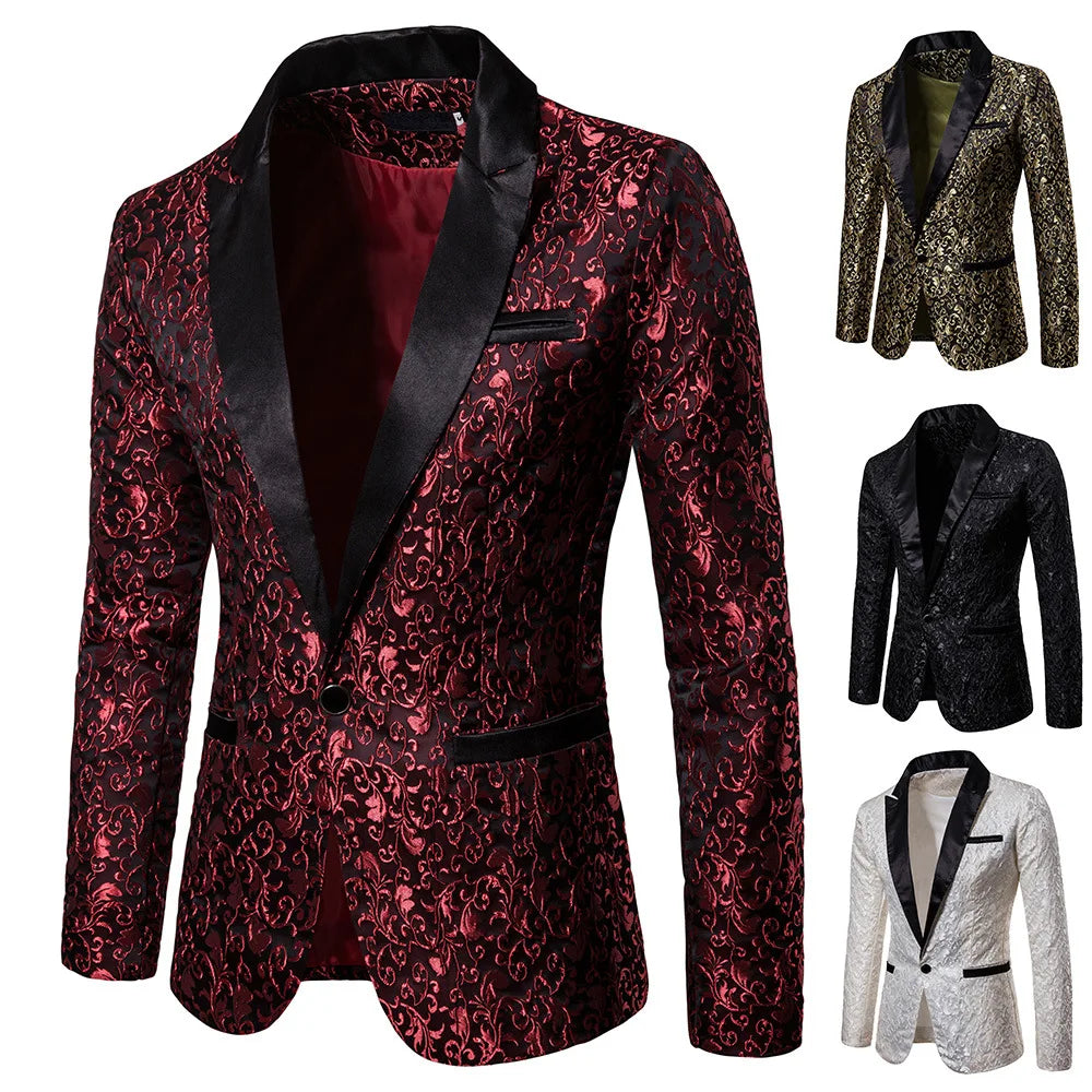 Men's Floral Party Dress Suit Stylish Dinner Jacket