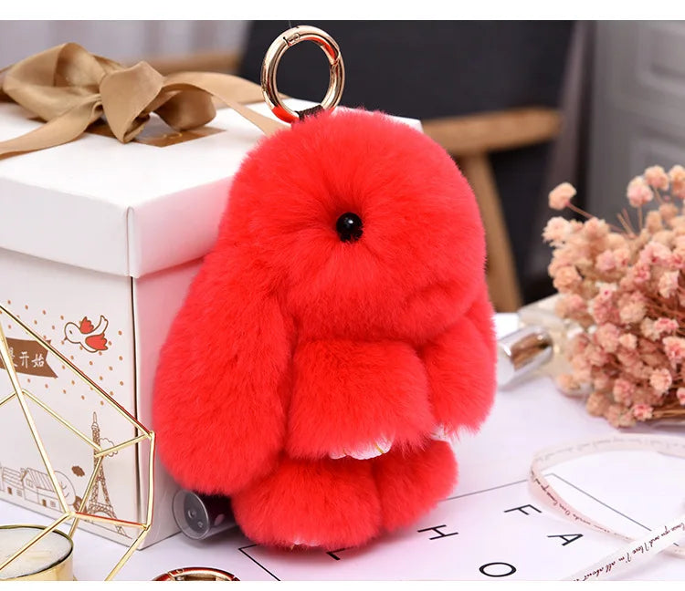 Cute Plush Bunny Keychain Women Fur Pom Pom