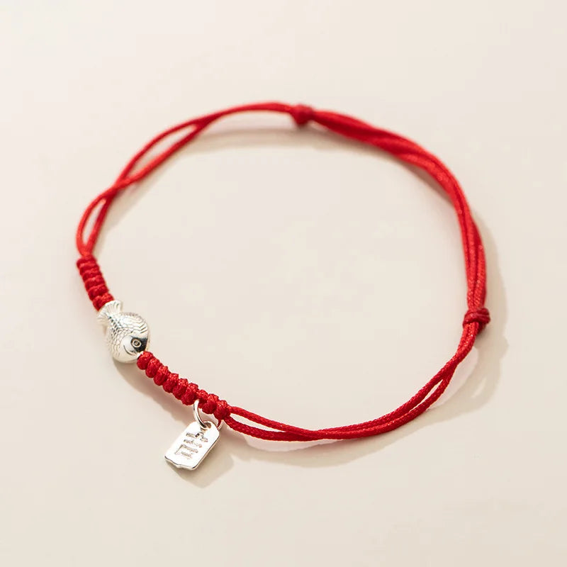 La Monada 925 Silver Fish Red Rope Bracelets