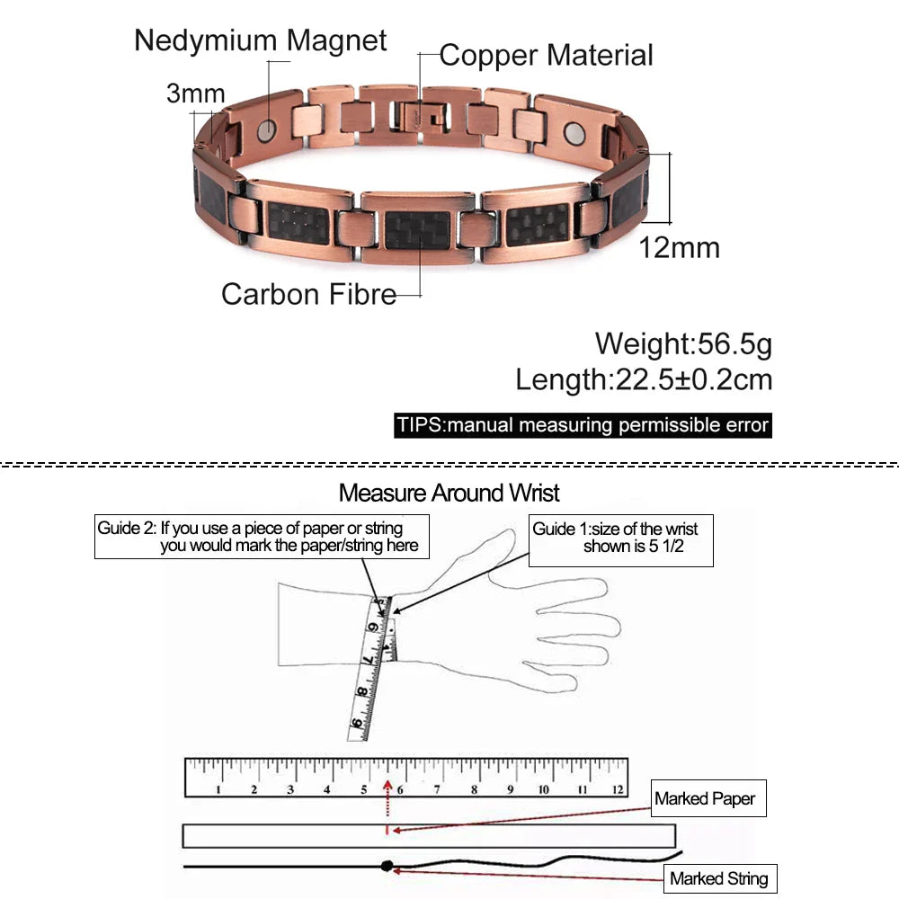Magnetic Copper Bracelet Men's Black Carbon Fibre Health