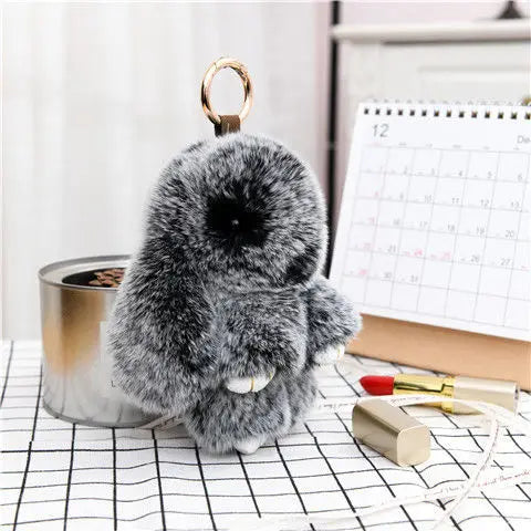 Cute Plush Bunny Keychain Women Fur Pom Pom