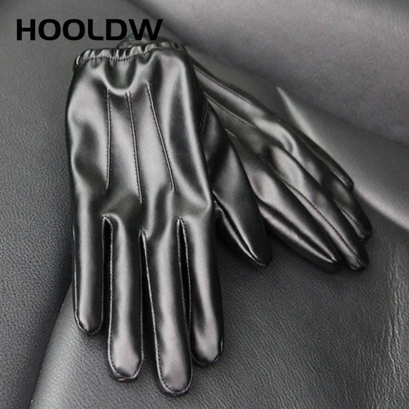 HOOLDW New Winter Gloves Men Women Black PU