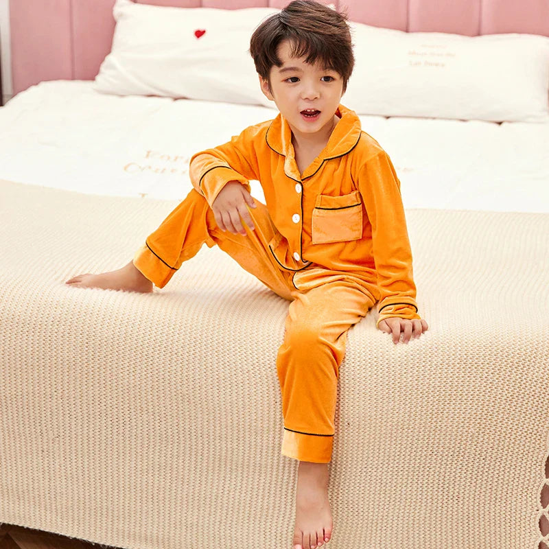 Autumn Winter Children Velour Pajamas Set Teen Warm