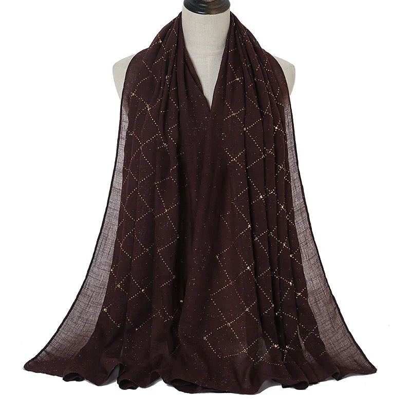 Fashion Plain Cotton Scarf Muslim Hijab Shiny Diamond