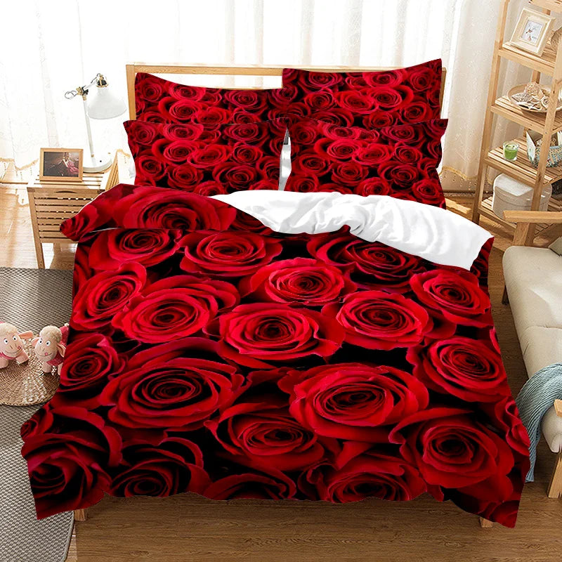 Red Rose Bedding Set Quilt Duvet Cover Comforter