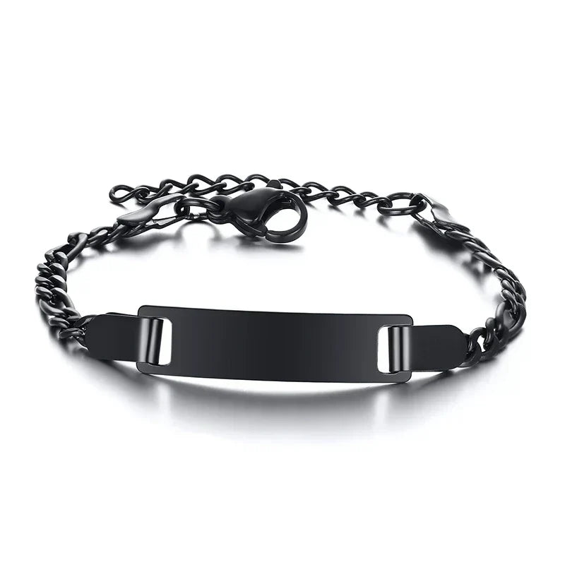 Personalize Baby Name Bracelet Figaro Chain Smooth Bangle