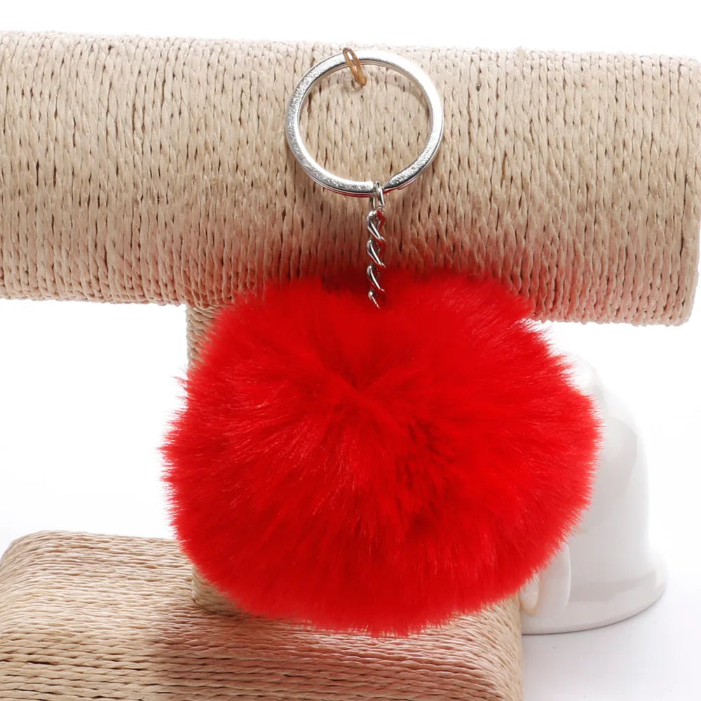 Cute Plush Bunny Keychain Women Fur Pom Pom