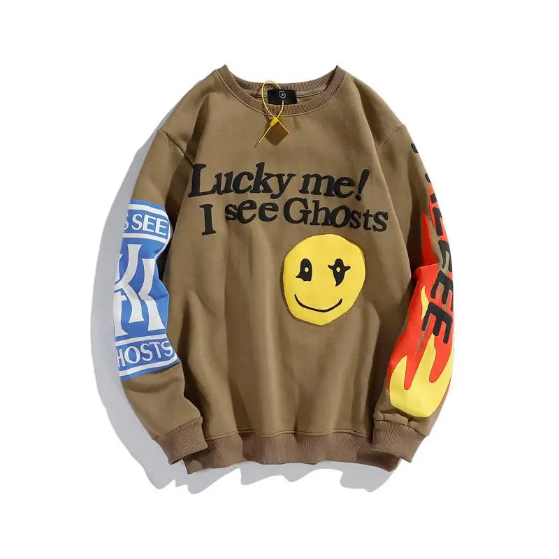 Harajuku Retro Letter Flame Puff Print Round Neck