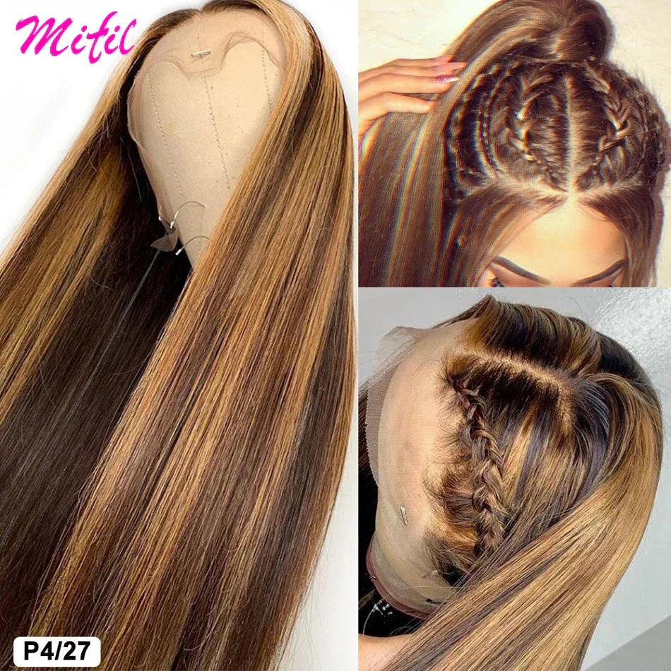 Glueless 13X4 Highlight Wig Straight Lace Front Human