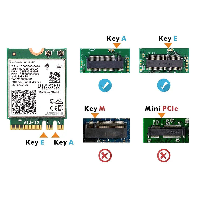 3000Mbps Wi-Fi 6E Intel AX210 Desktop Kit Dual