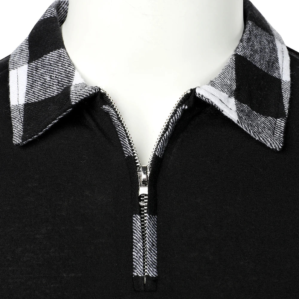 Men Polo Shirt Men Long Sleeve Top Plaid