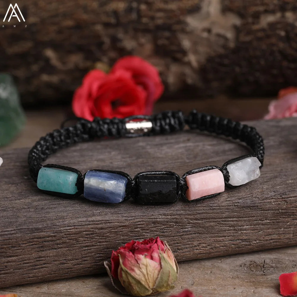 Natural Black Tourmaline Nugget Beads Knotted Handmade Woven