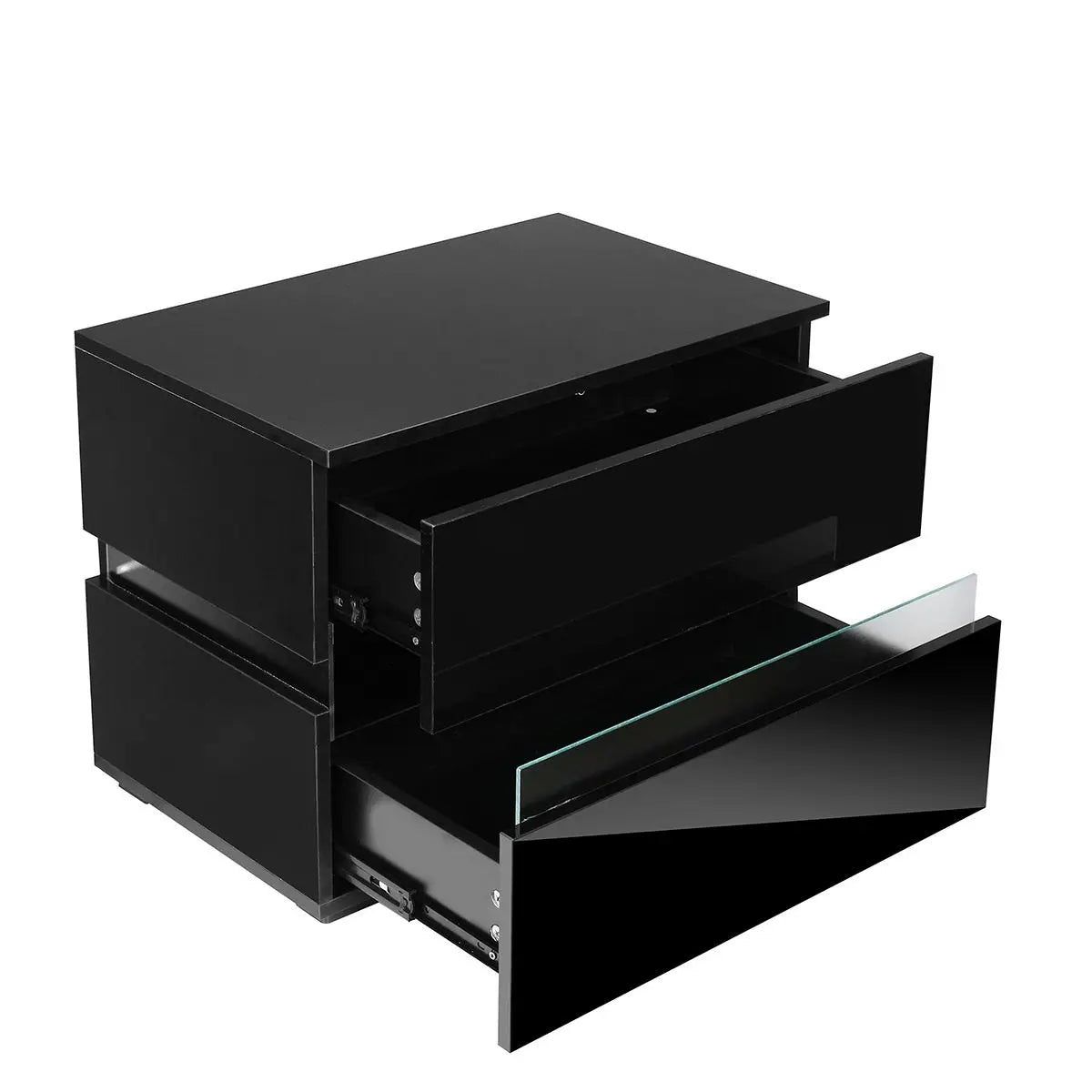 Modern Luxury LED Light Nightstand w/2 Drawers Organizer
