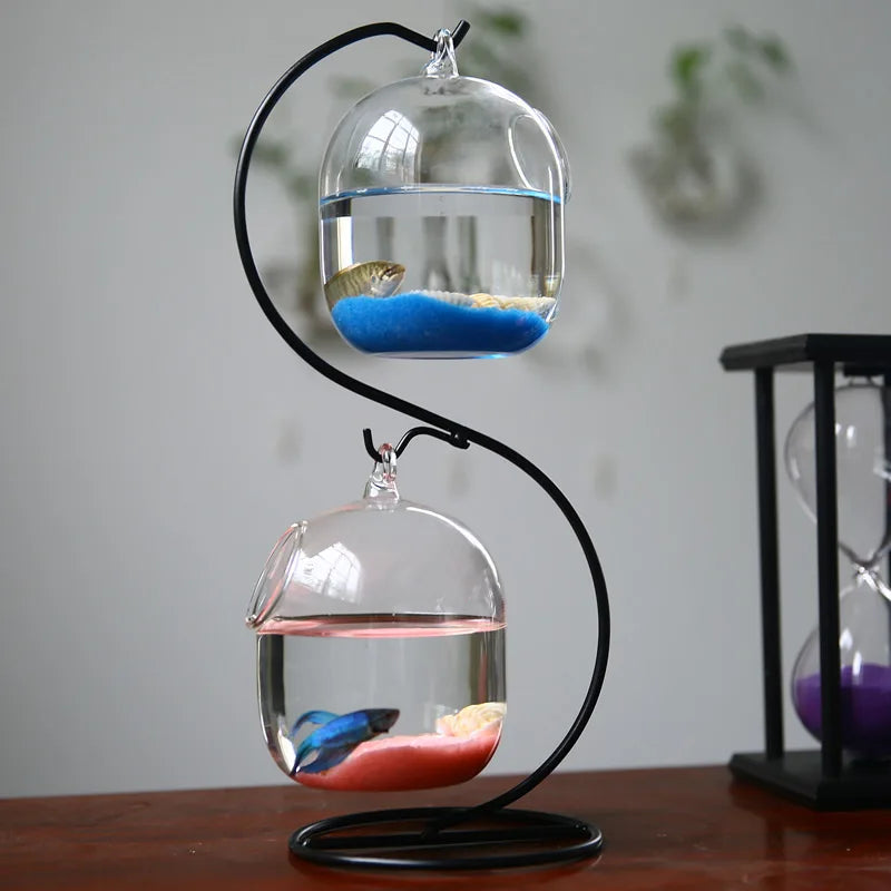 Double-deck Suspended Transparent Hanging Glass Fish Tank Infusion