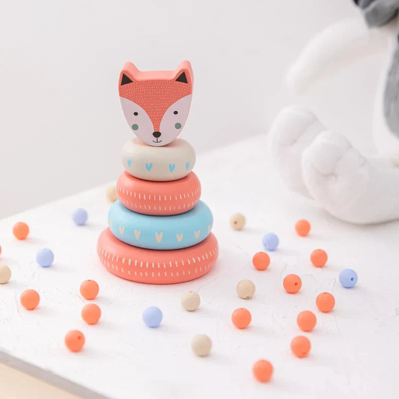 Rainbow Animal Fox Rabbit Blocks Baby Toy Wooden