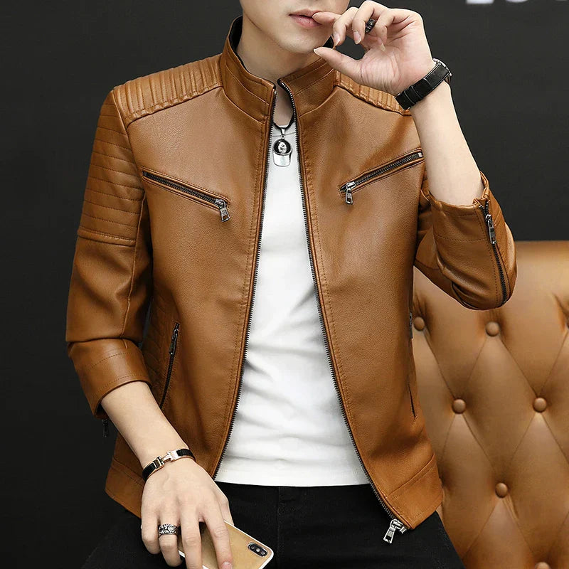 Men Leather Suit Jacket Men Slim Fit Short