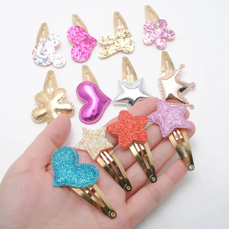 10pcs/lot Small Size Girls Hairclips Glitter Heart Birthday