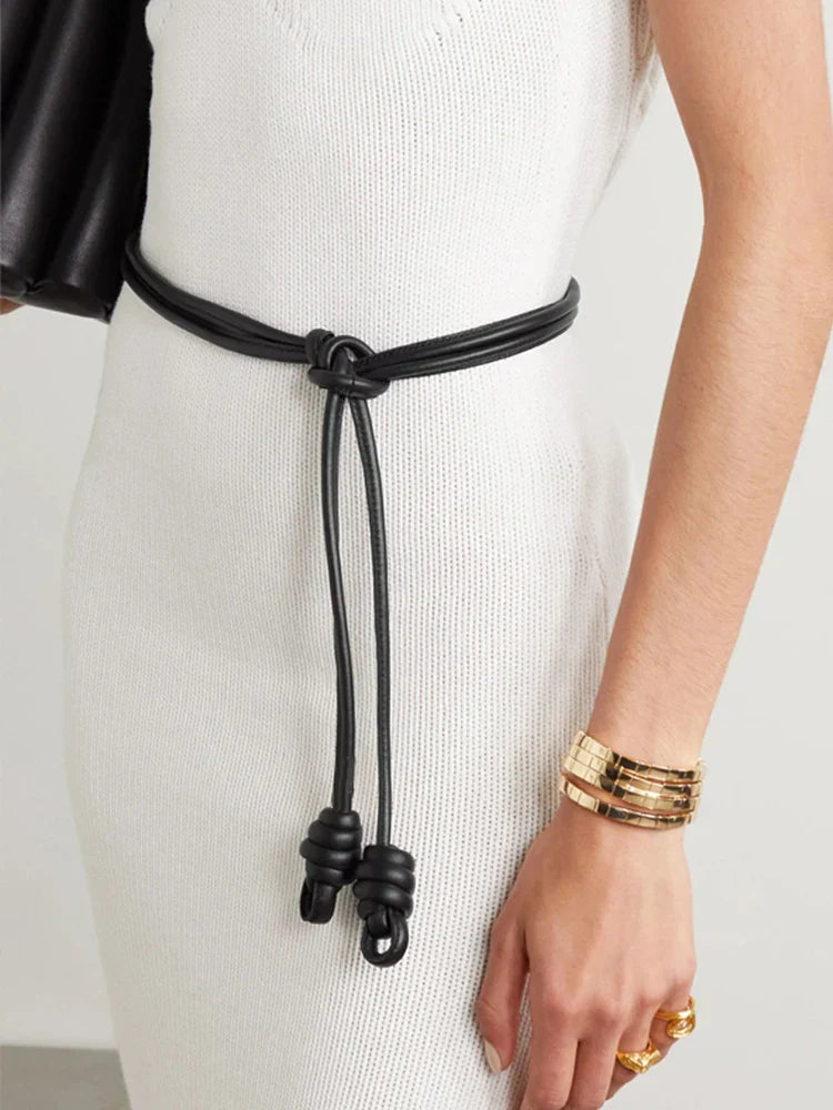 Custom sheepskin knot waist rope fashion leather round