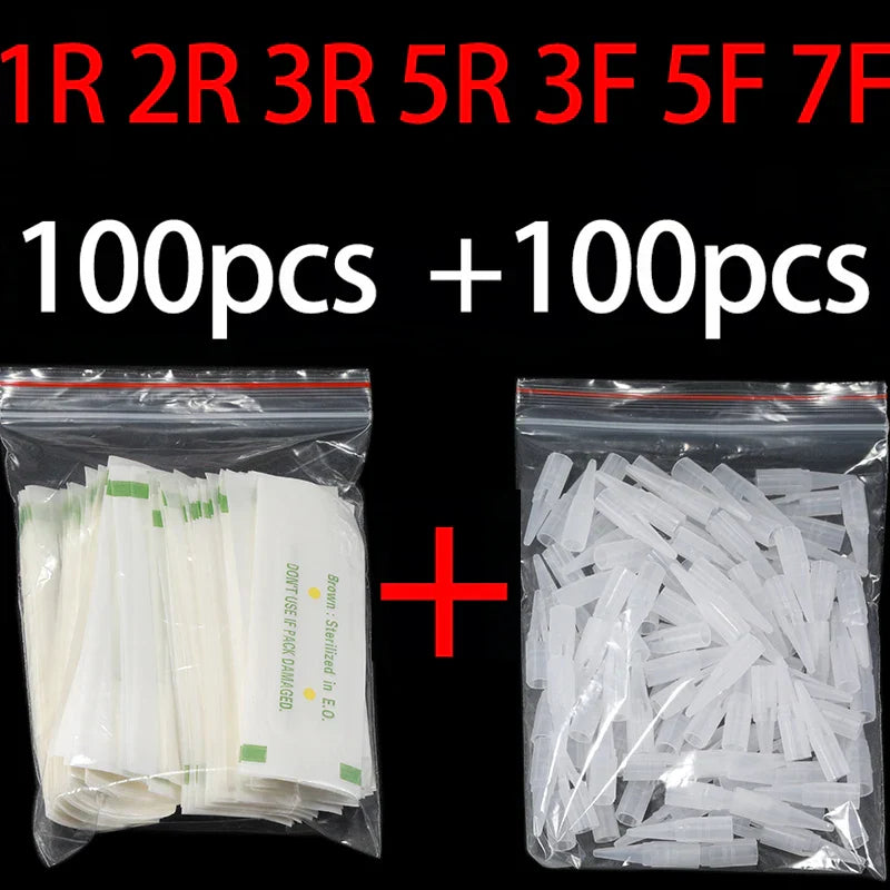 100pcs PMU Microblading Needle + Cup Tips Disposable