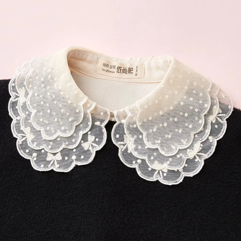 Elegant Embroidery Fake Collar Shirt Chiffon Doll Detachable