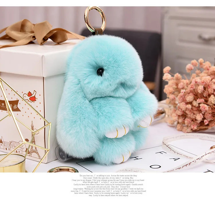 Cute Plush Bunny Keychain Women Fur Pom Pom