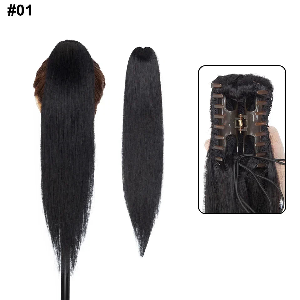 S-noilite Ponytail Human Hair 14-22Inches Claw Clip in