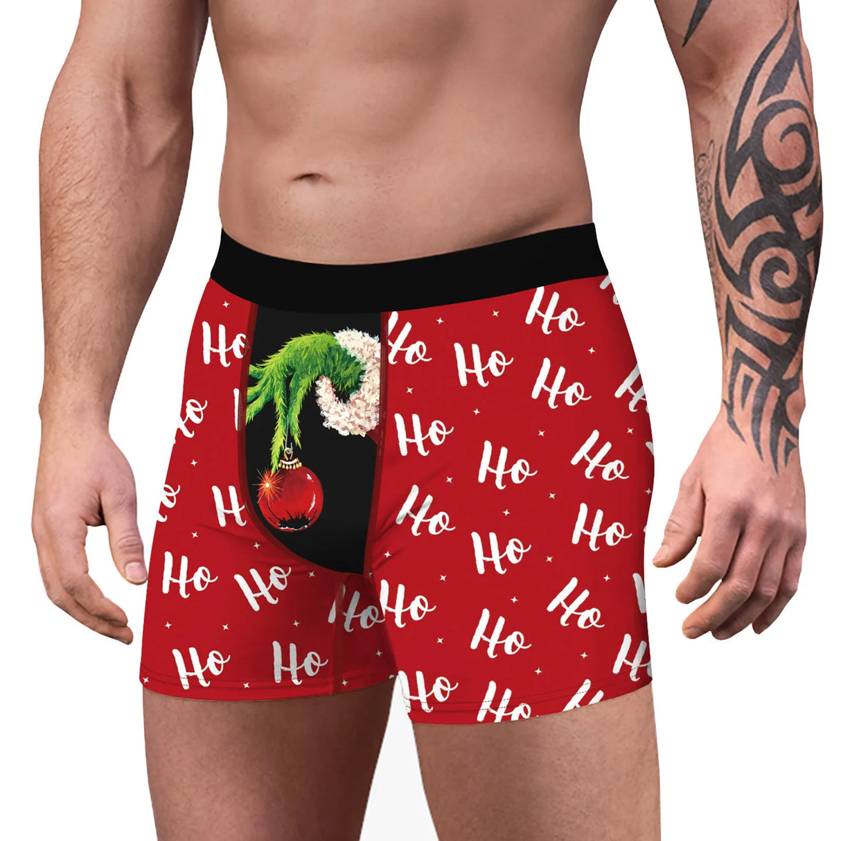 Mens Christmas Printed Shorts Underwear Mid Waist Elastic