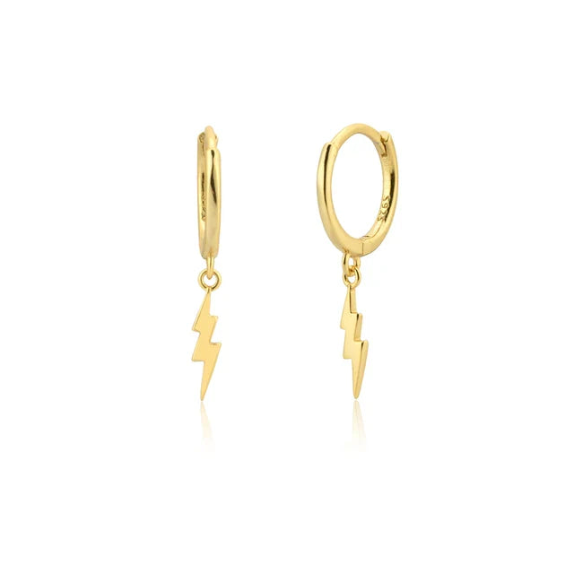 CCFJOYAS 925 Sterling Silver Lightning/Awl/Animal Pendant Hoop Earrings