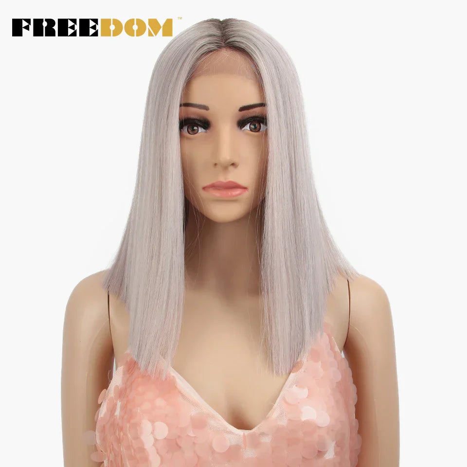 FREEDOM Synthetic Lace Wig Short Bob Straight Middle