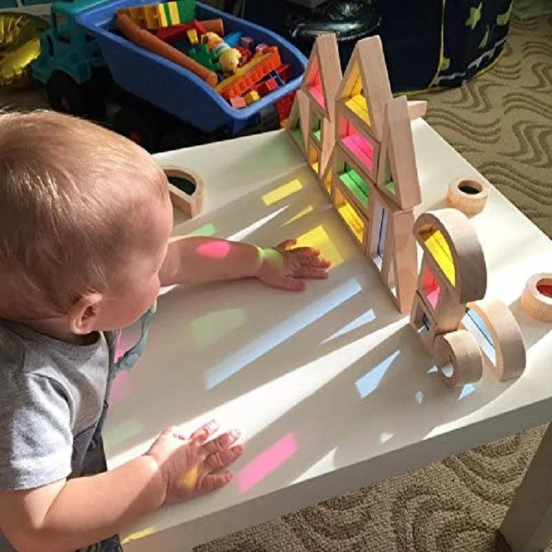 Kid Montessori Wooden Toy Rainbow Stacking Acrylic Block