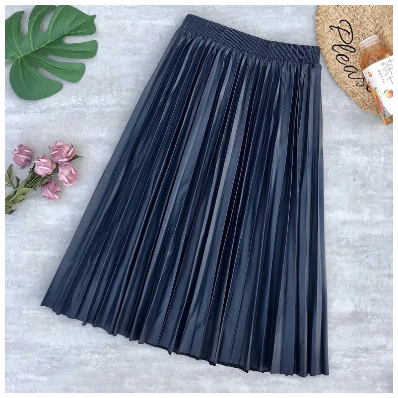 Neophil Ladies Black PU Fur Faux Leather Midi