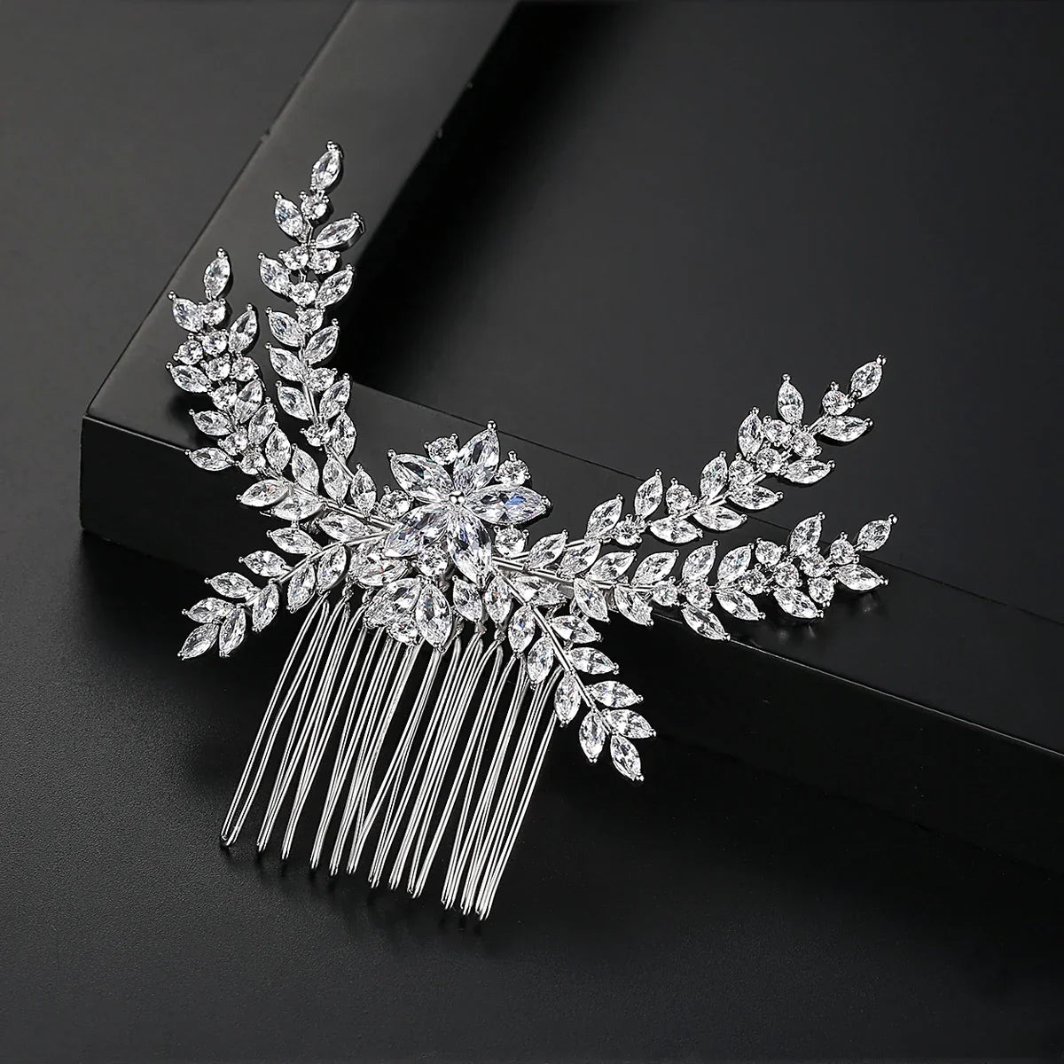 LUOTEEMI Luxury Cubic Zirconia Bridal Hair Comb Big