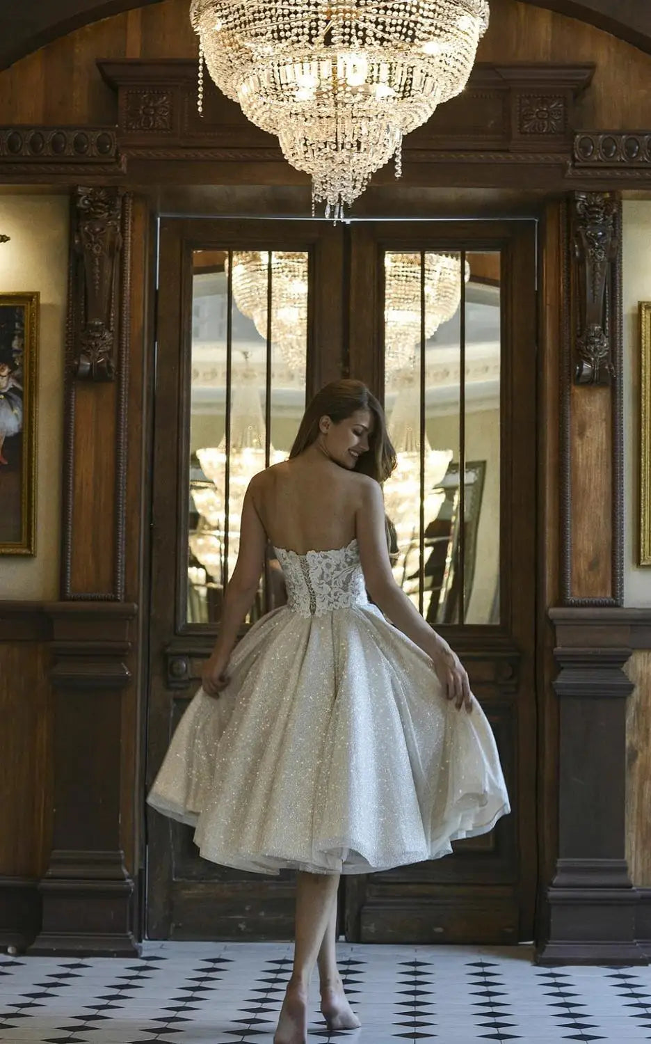 Summer Short Glitter Wedding Dresses Tea-Length Off Shoulder