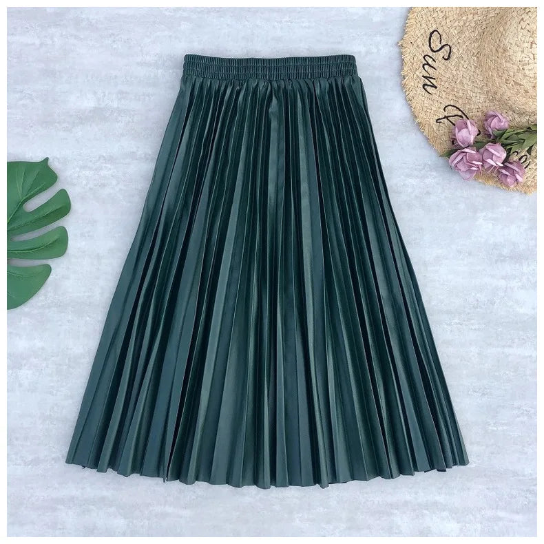 Neophil Ladies Black PU Fur Faux Leather Midi