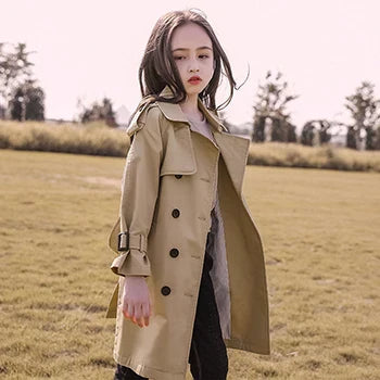 2024 Spring Autumn Cotton Teen Girls Long Trench