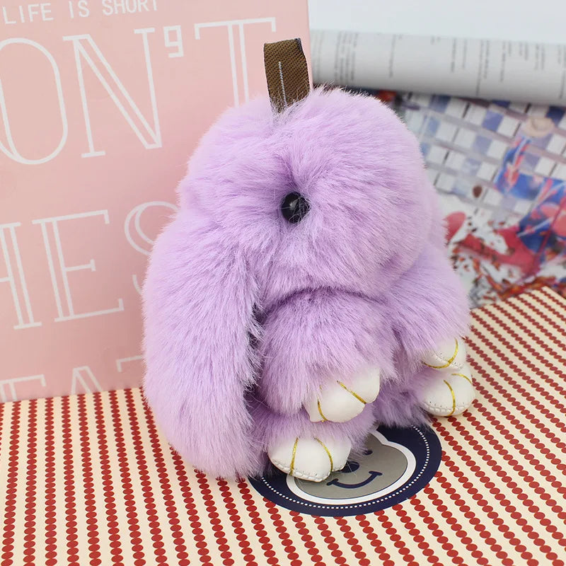 Cute Plush Bunny Keychain Women Fur Pom Pom