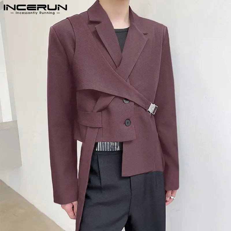 INCERUN Fashion Men Blazer Streetwear Lapel 2023 Long